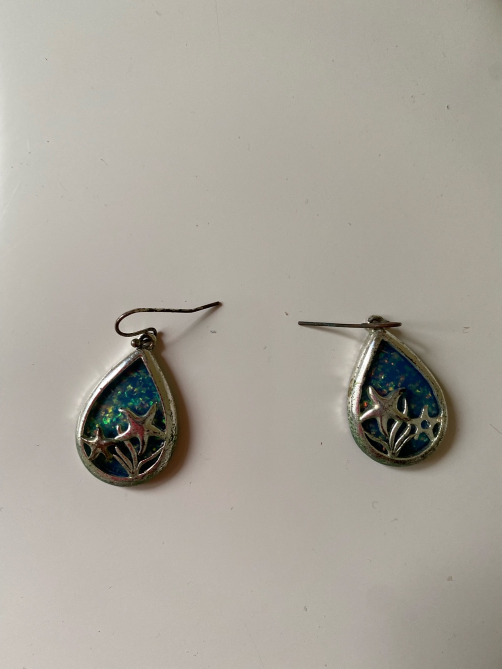 Blue Opal Teardrop Dangle Earrings